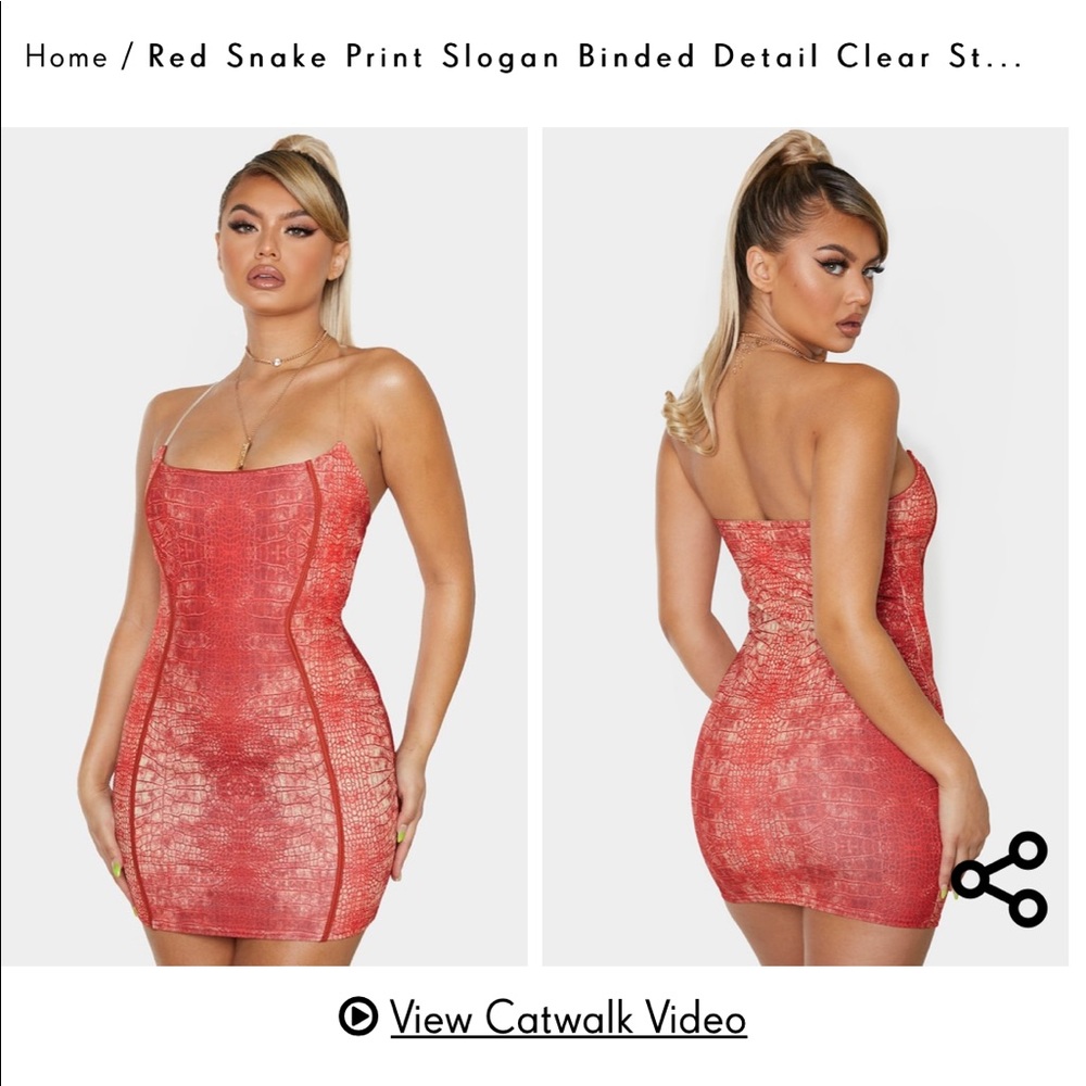 Red Snake Print Strap Bodycon Dress